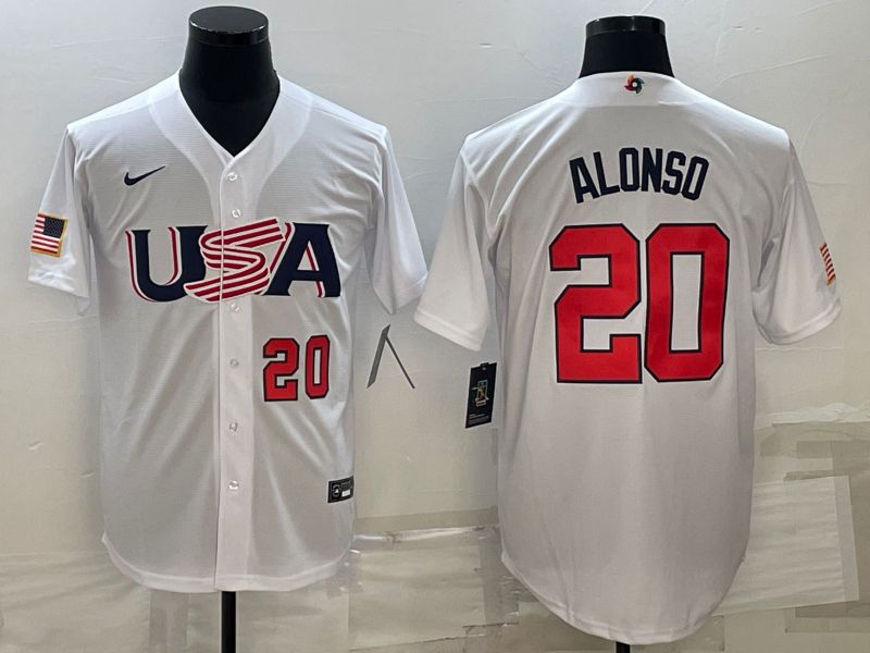 Men 2023 World Cub USA #20 Alonso White Nike MLB Jersey4->more jerseys->MLB Jersey
